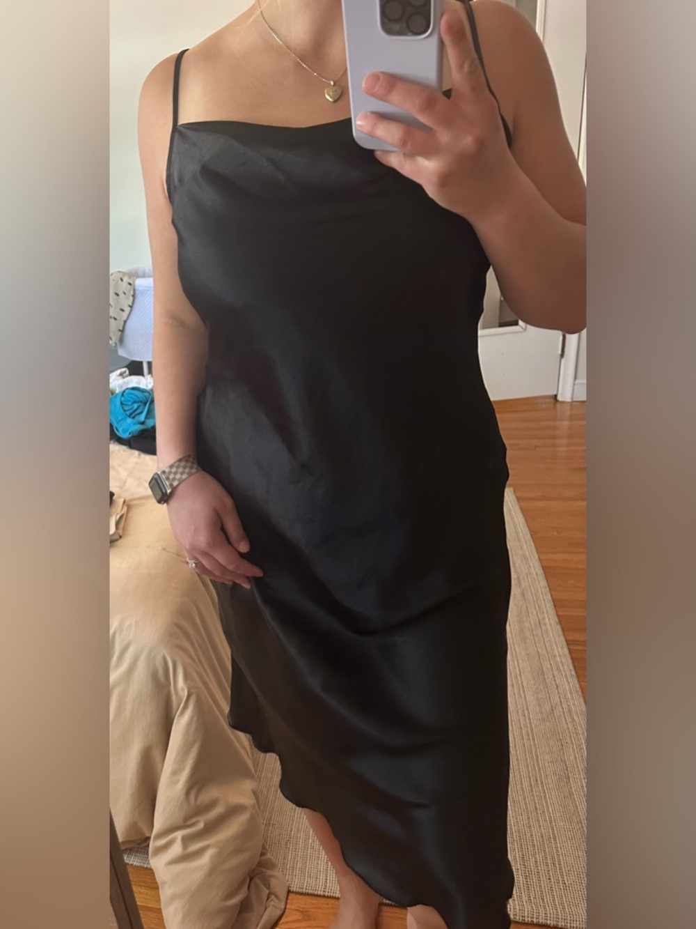 bebe Black Satin Midi Slip Dress
